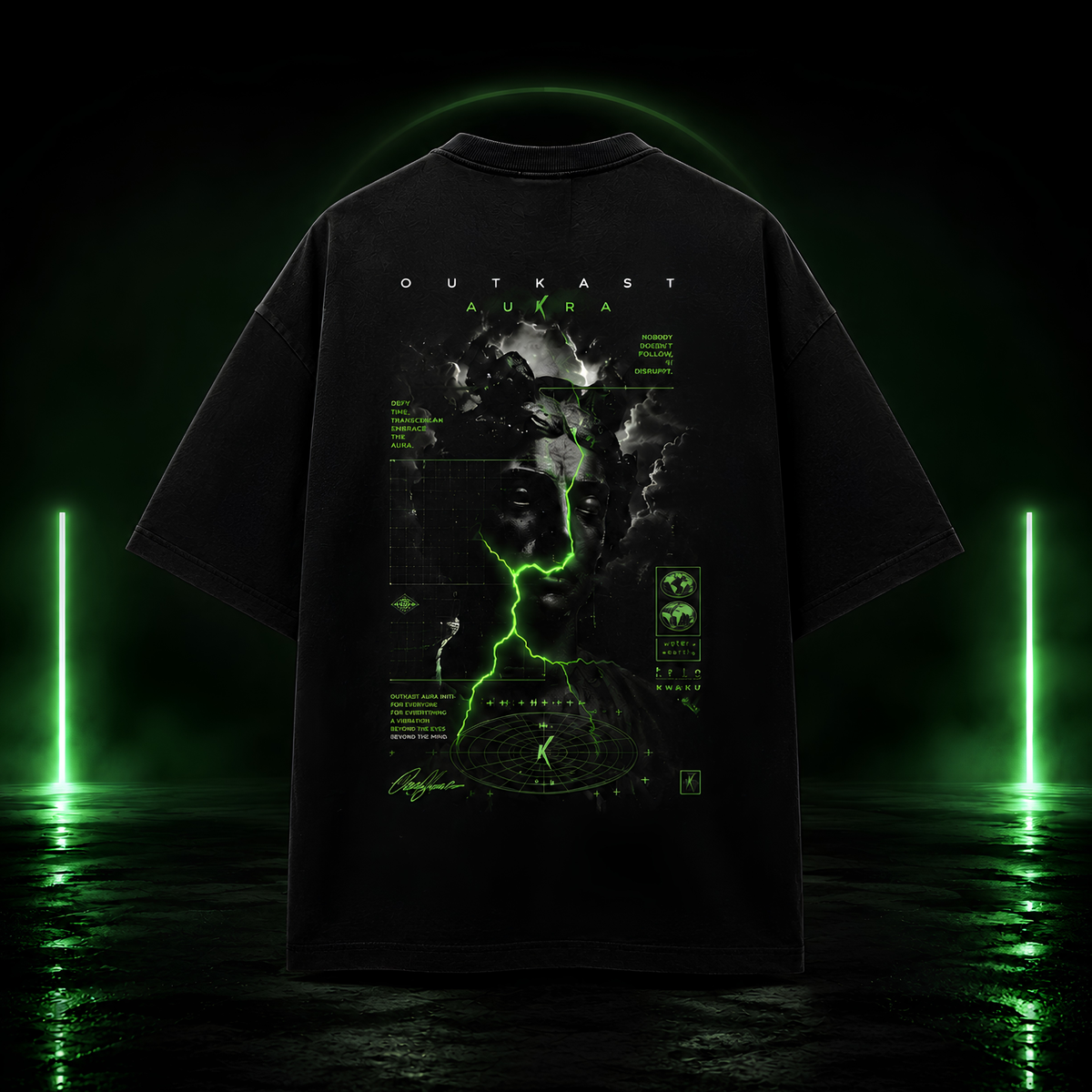 Buy The OA Neon Green Graphic Oversized Black T-Shirt Now