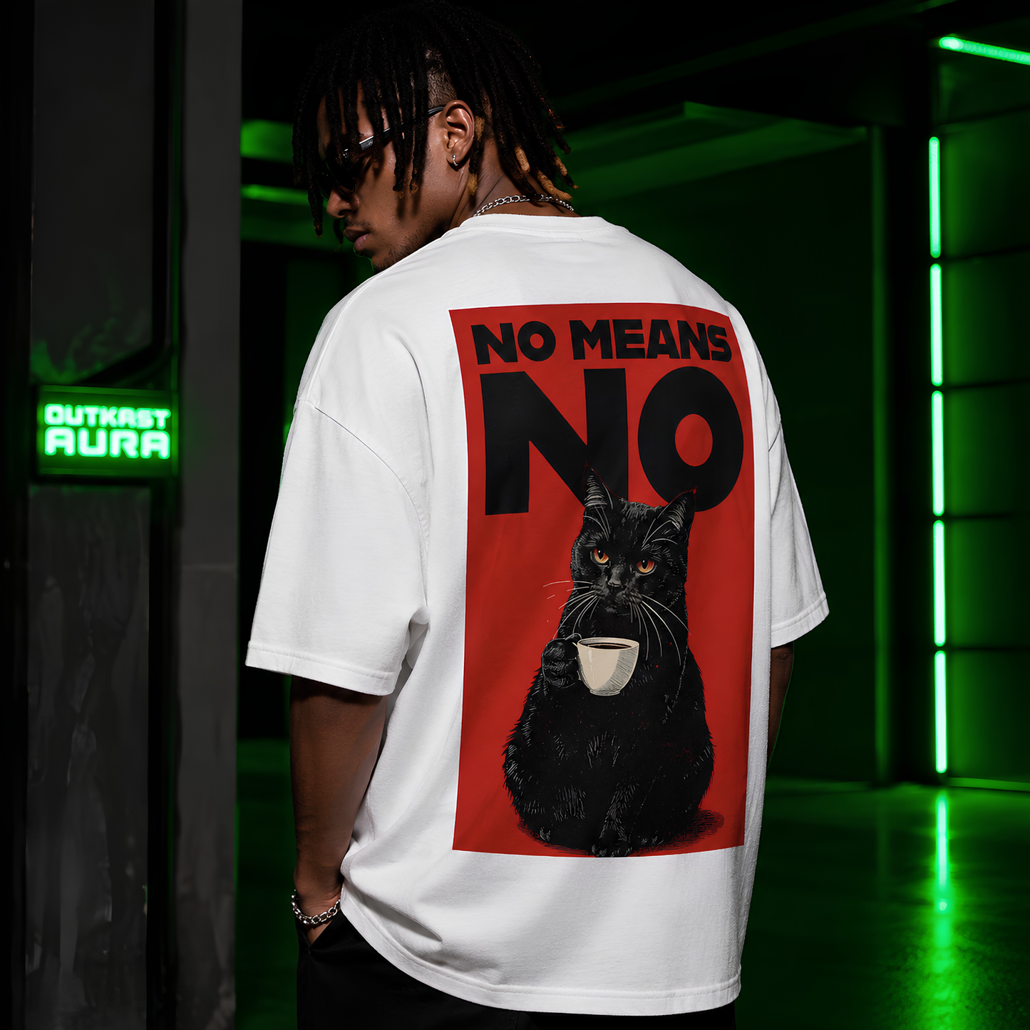 Buy The OA No Means No Black Cat Oversized T-Shirt Now