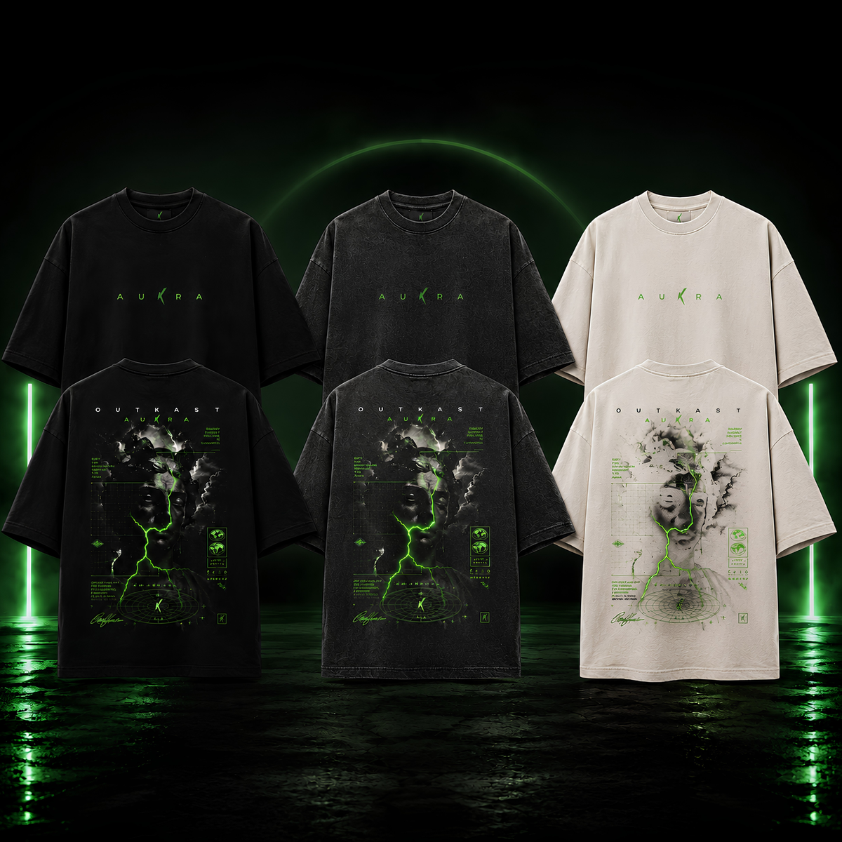 Sale Live On OA Neon Green Graphic Oversized Black T-Shirt Today