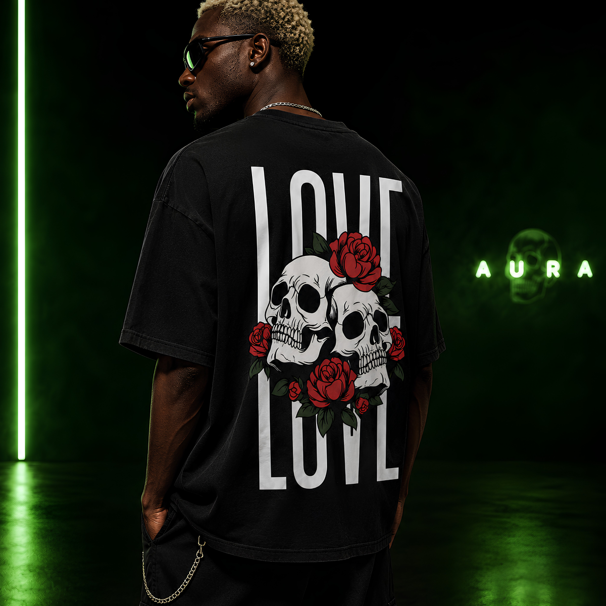 Sale Live On OA Skulls & Roses Oversized Tee
