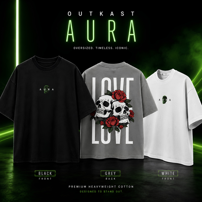 Sale Live On OA Skulls & Roses Oversized Tee color variation