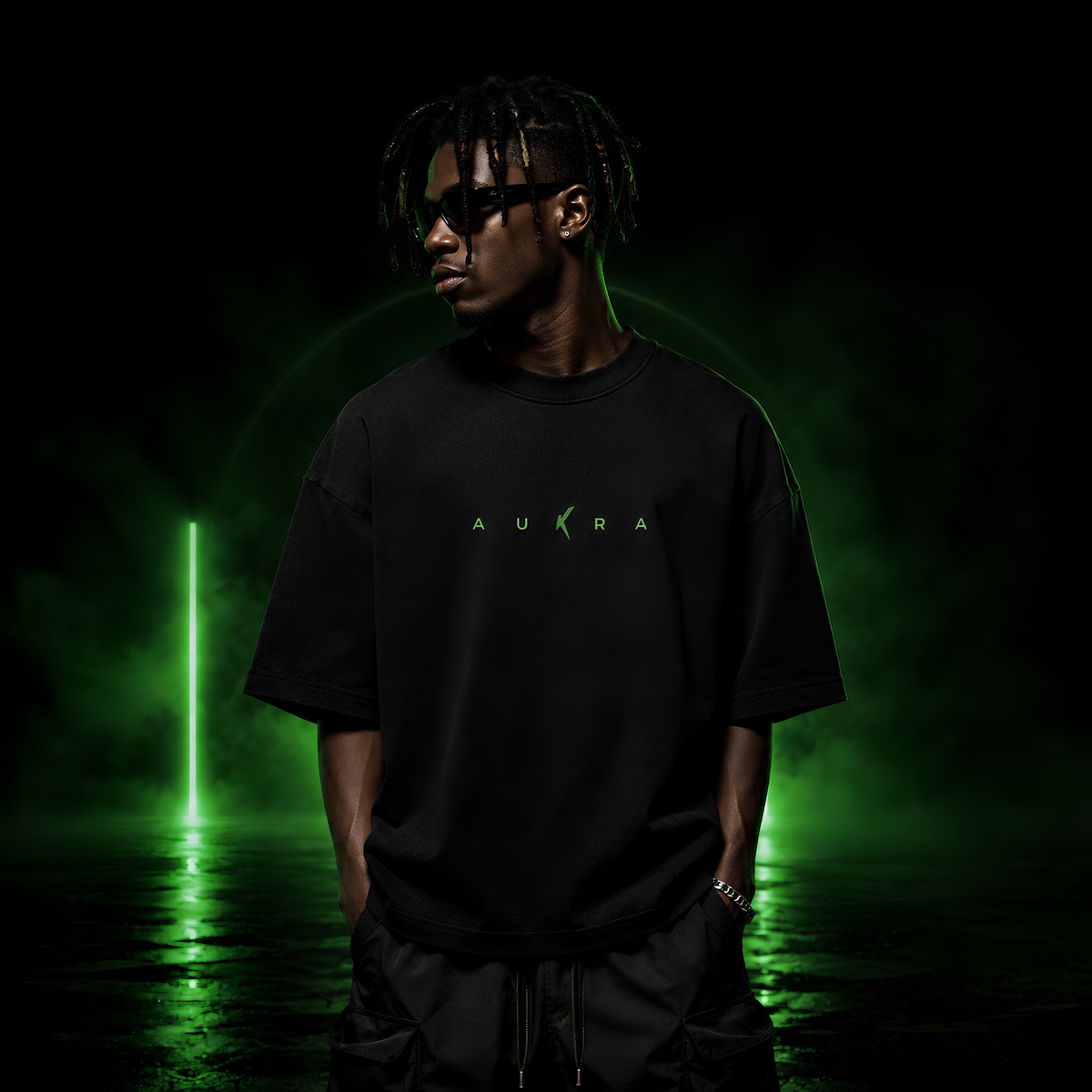 Shop The OA Neon Green Graphic Oversized Black T-Shirt